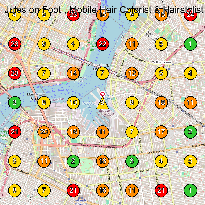 Jules on Foot , Mobile Hair Colorist & Hairstylist Hair Salon GeoGrid ranking map for None